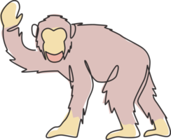 enda kontinuerlig linjeteckning av söt hoppande schimpans för national zoo-logotyp. bedårande primat djur maskot koncept för cirkus show ikon. en linje grafisk rita design vektorillustration png