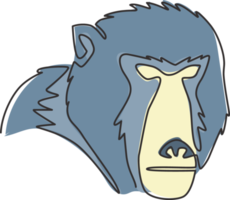 um único desenho de linha da cabeça de babuíno para a identidade do logotipo da empresa. conceito de mascote animal primata bonito para ícone corporativo. linha contínua dinâmica desenhar ilustração vetorial de design gráfico png