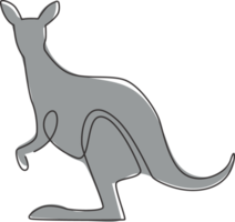 One continuous line drawing of funny standing kangaroo for national zoo logo identity. Animal from Australia mascot concept for conservation park icon. Single line draw design vector illustration png