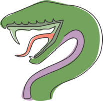 um único desenho de linha de cobra venenosa para logotipo de mistura de medicamento. conceito de mascote de cobra mortal para ícone de poção letal perigosa. linha contínua moderna desenhar design ilustração gráfica de vetor png