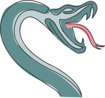 een doorlopende lijntekening van giftige slang voor het logo van de reptieldierenliefhebberclub. dodelijk koningscobra-mascotteconcept voor het gevaarlijke groepspictogram van de slangenminnaar. enkele lijn tekenen ontwerp vectorillustratie png