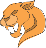 enda kontinuerlig linjeteckning av elegant leopard för jägareteamets logotyp. farliga jaguar däggdjur djur maskot koncept för sport club. trendiga en rad rita vektor grafisk design illustration png