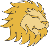 One continuous line drawing of king of the jungle, lion head for company logo identity. Strong feline mammal animal mascot concept for national safari zoo. Single line draw design illustration vector png