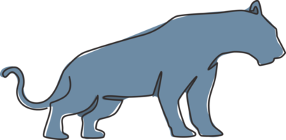 enda kontinuerlig linjeteckning av elegant leopard för jägareteamets logotyp. farliga jaguar däggdjur djur maskot koncept för sport club. modern en rad rita vektor design grafisk illustration png