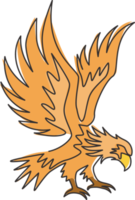 un dibujo de línea continua de un águila fuerte para la identidad del logotipo del servicio de entrega. concepto de mascota de halcón para icono de parque conservador de aves. Ilustración de diseño de dibujo de gráfico de vector de línea única dinámica png