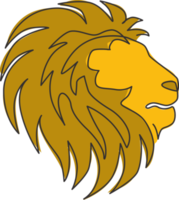 un dibujo de una sola línea de cabeza de león salvaje para la identidad del logotipo de la empresa. fuerte concepto de mascota animal mamífero gato montés para el parque nacional de conservación. ilustración de diseño de dibujo de línea continua png