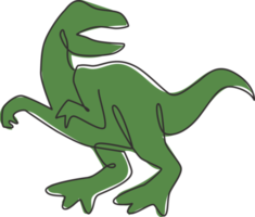 Single continuous line drawing of aggressive velociraptor for logo identity. Prehistoric animal mascot concept for dinosaurs theme amusement park icon. One line draw graphic design vector illustration png