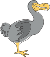 een doorlopende lijntekening van schattige grappige dodo-vogel voor logo-identiteit. uitgestorven dier mascotte concept voor museum dierentuin icoon. trendy enkele lijn tekenen ontwerp grafische vectorillustratie png