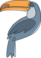 un disegno a linea continua di un simpatico uccello tucano con un grande becco per l'identità del logo. concetto di mascotte di animali esotici per l'icona del parco nazionale di conservazione. illustrazione vettoriale grafica di disegno a linea singola png