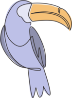 dessin au trait continu unique d'un adorable oiseau toucan avec un gros bec pour l'identité du logo. concept de mascotte animale en voie de disparition pour l'icône du zoo national. Une ligne à la mode dessiner illustration vectorielle de conception graphique png