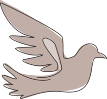 Single continuous line drawing of adorable flying dove bird for logo identity. Cute pigeon mascot concept for freedom and peace movement icon. Trendy one line draw graphic design vector illustration png