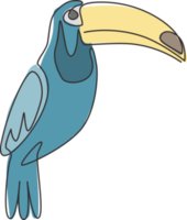 één enkele lijntekening van exotische toekanvogel met grote snavel voor logo-identiteit. mooi dier mascotte concept voor vogelliefhebber club icoon. moderne doorlopende lijn tekenen ontwerp grafische vectorillustratie png