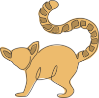 un dessin au trait continu d'un lémurien mignon avec un long anneau à queue pour l'identité du logo. concept de mascotte animale marsupiale pour l'icône du zoo national. illustration graphique de vecteur de conception de dessin à une seule ligne dynamique png