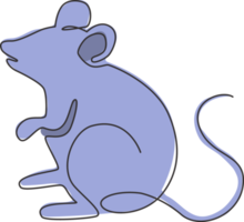 One continuous line drawing of cute standing mouse for logo identity. Funny rodent animal mascot concept for pest control icon. Trendy single line draw design vector graphic illustration png