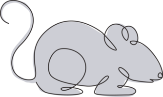 dibujo de una sola línea continua del pequeño ratón lindo para la identidad del logotipo. concepto divertido de la mascota del animal mamífero de los ratones para el icono del club de los amantes de las mascotas. Ilustración de vector de diseño de dibujo gráfico de una línea moderna png