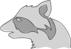 Single continuous line drawing of adorable and cute head raccoon for e-sport logo identity. Funny mammal animal mascot concept for team game icon. One line draw design graphic vector illustration png