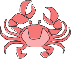 desenho de linha única contínua de caranguejo com garra grande para identidade do logotipo de frutos do mar. conceito de animal marinho para ícone de restaurante chinês. ilustração em vetor design gráfico moderno de uma linha png