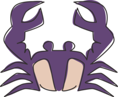 einzelne durchgehende Strichzeichnung einer kleinen Krabbe mit großer Klaue für die Identität des Logos für Meeresfrüchte. Süßes Meerestierkonzept für chinesische Restaurantikone. dynamische einlinie zeichnen design grafische vektorillustration png