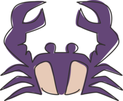 dessin au trait continu unique du petit crabe avec une grosse griffe pour l'identité du logo des fruits de mer. concept d'animal marin mignon pour l'icône du restaurant chinois. illustration vectorielle graphique de conception de dessin d'une ligne dynamique png