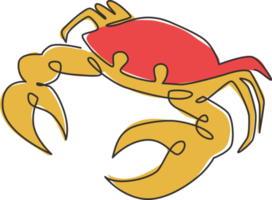 Eine einzige Strichzeichnung einer süßen kleinen Krabbe für die Logoidentität. gesundes, köstliches Meeresfrüchtekonzept für chinesisches Restaurantsymbol. trendige durchgehende Linie zeichnen Grafikdesign-Vektorillustration png