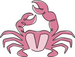 un seul dessin au trait d'un mignon petit crabe pour l'identité du logo. concept de fruits de mer au goût délicieux et sain pour l'icône du restaurant chinois. ligne continue moderne dessiner illustration vectorielle de conception graphique png