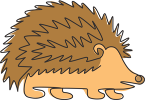 Single continuous line drawing of cute little baby hedgehog for logo identity. Funny tiny thorny mammal rodent concept for pet lover icon. Dynamic one line draw graphic design vector illustration png