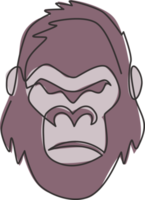 One single line drawing of gorilla head for company business logo identity. Strong ape animal face mascot concept for corporate icon. Trendy continuous line draw graphic design vector illustration png