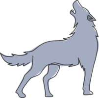 Single continuous line drawing of mysterious wolf for e-sport team logo identity. Strong wolves mascot concept for national park icon. Modern one line draw design graphic vector illustration png