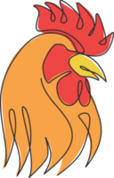 eine durchgehende Strichzeichnung eines harten Hahns für die Logoidentität des Geflügelgeschäfts. Huhn-Maskottchen-Konzept für Bio-Fleisch-Lebensmittel-Symbol. trendige Single-Line-Draw-Vektorgrafik-Design-Illustration png