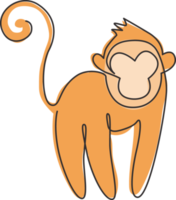 One single line drawing of cute monkey for company business logo identity. Adorable primate animal mascot concept for corporate icon. Trendy continuous line draw design vector graphic illustration png