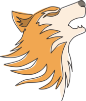 desenho de linha única contínua da misteriosa cabeça de lobo para a identidade do logotipo da equipe de e-sport. conceito de mascote de lobos fortes para ícone do parque nacional. ilustração gráfica de vetor moderno desenho de uma linha png