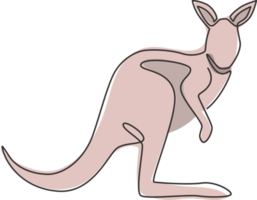 One continuous line drawing of funny standing kangaroo for national zoo logo identity. Animal from Australia mascot concept for conservation park icon. Single line draw design vector illustration png