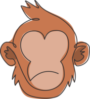 One single line drawing of cute thinking monkey head for company business logo identity. Adorable primate animal mascot concept for corporate icon. Continuous line draw design vector illustration png