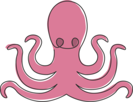 een doorlopende lijntekening van mysterieuze octopus voor de identiteit van het logo van een visrestaurant. oceaan dierlijk mascotte concept voor japans sushi fastfood icoon. enkele lijn tekenen ontwerp vectorillustratie png