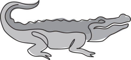 één enkele lijntekening van riviermoerasalligator voor logo-identiteit. eng reptiel dier krokodil concept voor nationale dierentuin icoon. trendy doorlopende lijn tekenen grafisch ontwerp vectorillustratie png