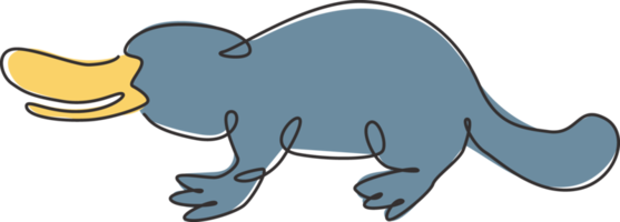 disegno a linea continua di divertenti adorabili ornitorinchi per l'identità del logo. concetto di mascotte animale mammifero della tasmania per l'icona dello zoo nazionale. illustrazione di vettore di progettazione grafica di disegno di una linea moderna png