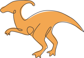 One single line drawing of aggressive parasaurolophus for logo identity. Dino animal mascot concept for prehistoric theme park icon. Trendy continuous line draw design vector graphic illustration png