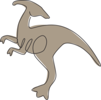 One single line drawing of agile and fast parasaurolophus for logo identity. Dino animal mascot concept for prehistoric theme park icon. Dynamic continuous line draw design graphic vector illustration png