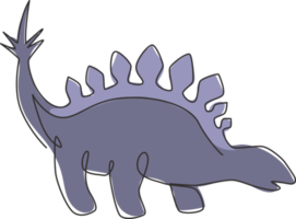 One single line drawing of calm thorny stegosaurus for logo identity. Dino animal mascot concept for prehistoric theme park icon. Dynamic continuous line graphic draw design vector illustration png