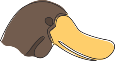 um único desenho de linha de uma cabeça de ornitorrinco única e inteligente para a identidade do logotipo. conceito típico de mascote animal australiano para o ícone do parque nacional. ilustração em vetor desenho gráfico moderno linha contínua png