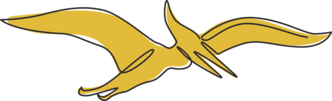 eine einzige Strichzeichnung des fliegenden Pterodaktylus für die Logoidentität. Dino-Tier-Maskottchen-Konzept für das Symbol des prähistorischen Freizeitparks. moderne durchgehende Linie Grafik zeichnen Design-Vektor-Illustration png