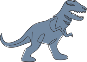 en kontinuerlig linjeteckning av aggressiva t-rex förhistoriska djur för logotyp identitet. dinosaurier maskot koncept för förhistoriska museum ikon. moderna en rad rita design grafisk vektorillustration png