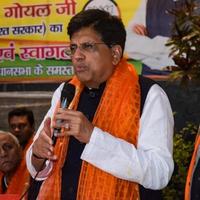 New Delhi, India - MARCH 27 2023 - Piyush Goyal Cabinet Minister and core member of Bharatiya Janata Party BJP during a rally in support of BJP candidate ahead of MCD local body Elections 2022 photo