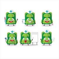 Doctor profession emoticon with green school bag cartoon character vector