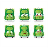 Green school bag cartoon in character with sad expression vector