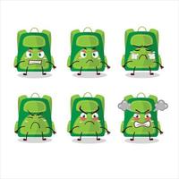 Green school bag cartoon character with various angry expressions vector