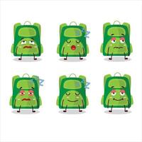 Cartoon character of green school bag with sleepy expression vector