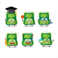 School student of green school bag cartoon character with various expressions vector