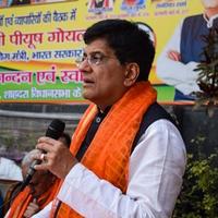 New Delhi, India - MARCH 27 2023 - Piyush Goyal Cabinet Minister and core member of Bharatiya Janata Party BJP during a rally in support of BJP candidate ahead of MCD local body Elections 2022 photo