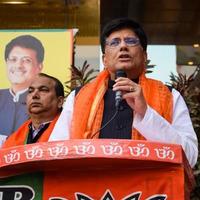 New Delhi, India - MARCH 27 2023 - Piyush Goyal Cabinet Minister and core member of Bharatiya Janata Party BJP during a rally in support of BJP candidate ahead of MCD local body Elections 2022 photo